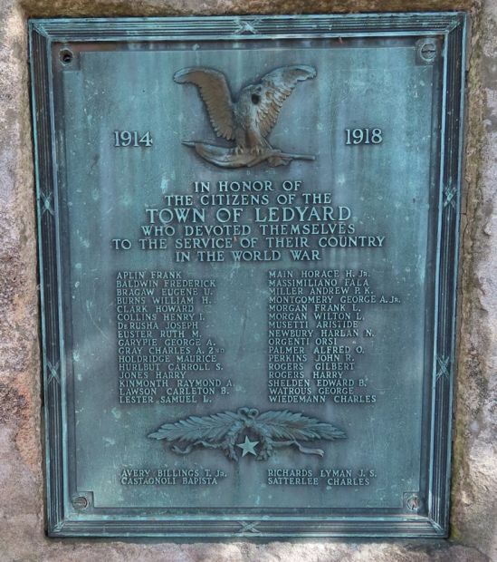 TOWN OF LEDYARD WORLD WAR MEMORIAL PLAQUE