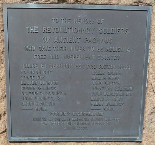 REVOLUTIONARY SOLDIERS OF ANCIENT PACHAUG MEMORIAL PLAQUE