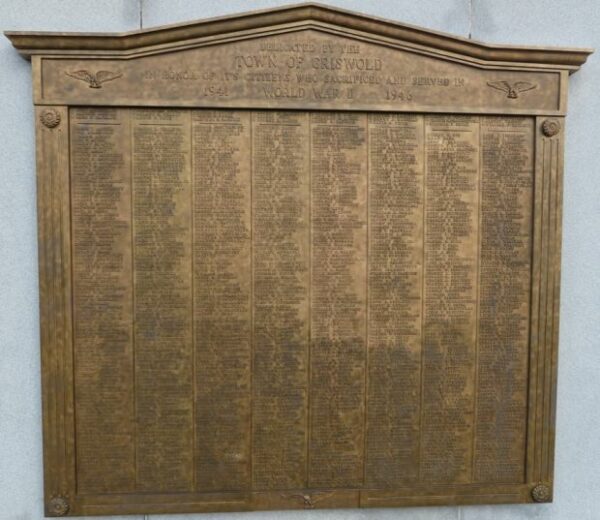 GRISWOLD WORLD WAR II MEMORIAL PLAQUE