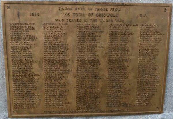 GRISWOLD WORLD WAR MEMORIAL PLAQUE