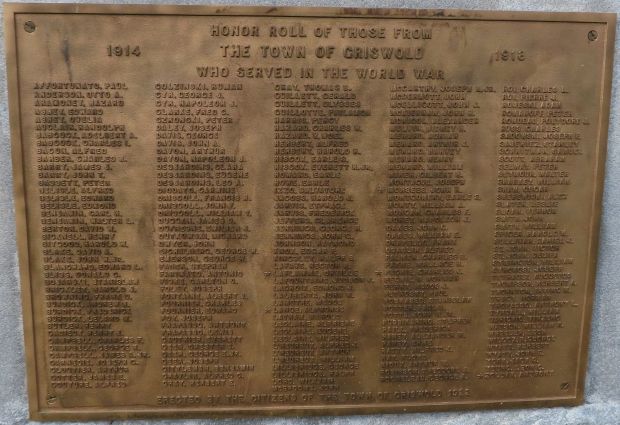 GRISWOLD WORLD WAR MEMORIAL PLAQUE