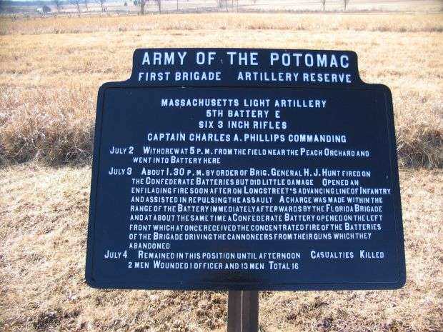 BATTERY E, 5TH MASSACHUSETTS LIGHT ARTILLERY WAR MEMORIAL PLAQUE