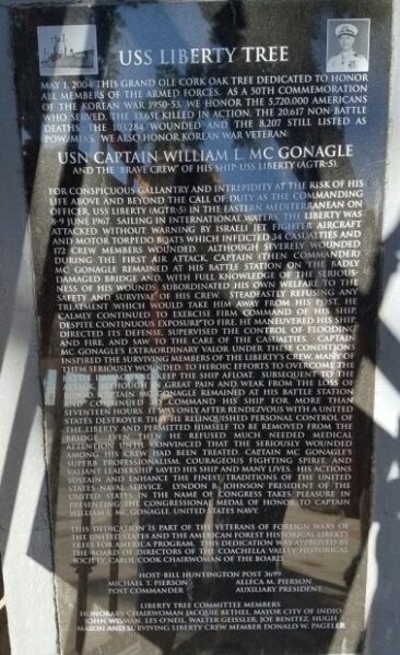 USS LIBERTY TREE MEMORIAL PLAQUE