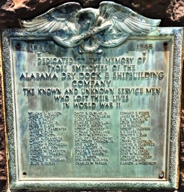 ALABAMA DRY DOCK & SHIPBUILDING COMPANY WORLD WAR II MEMORIAL PLAQUE