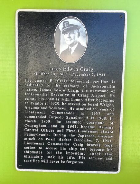 JAMES EDWIN CRAIG MEMORIAL PAVILION PLAQUE