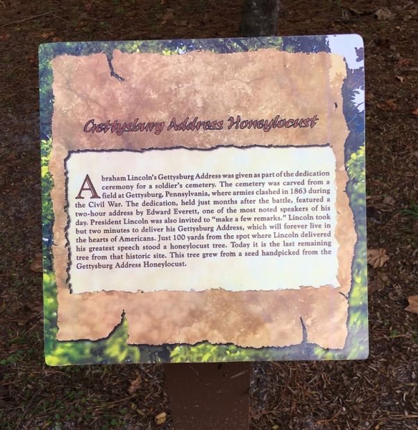 GETTYSBURG ADDRESS HONEYLOCUST WAR MEMORIAL TREE PLAQUE