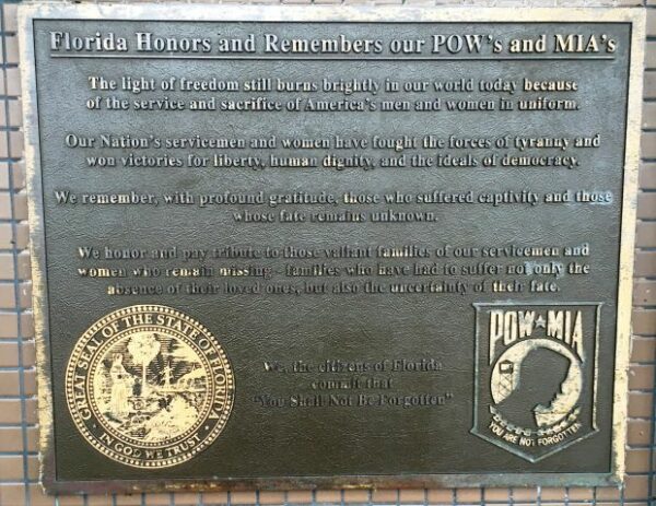 FLORIDA HONORS AND REMEMBERS OUR POW’S AND MIA’S MEMORIAL PLAQUE MIMS