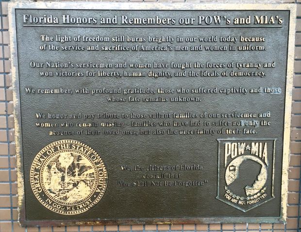 FLORIDA HONORS AND REMEMBERS OUR POW’S AND MIA’S MEMORIAL PLAQUE MIMS