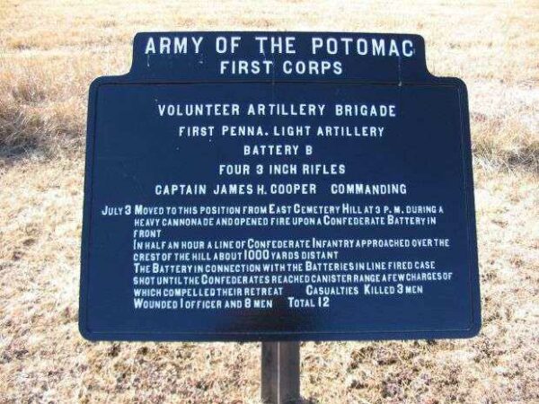 BATTERY B, FIRST PENNSYLVANIA LIGHT ARTILLERY WAR MEMORIAL PLAQUE