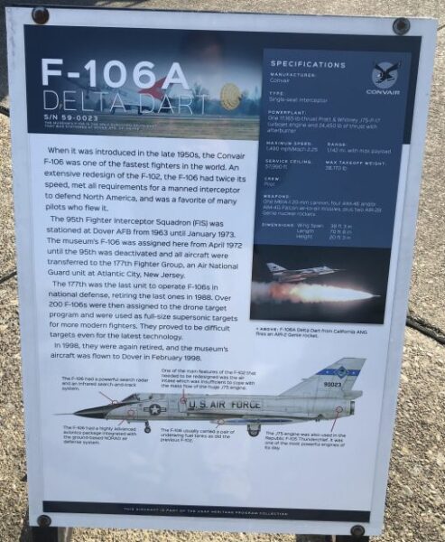 F-106A DELTA DART WAR MEMORIAL AIRCRAFT PLAQUE