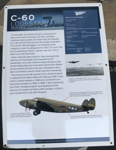 C-60 LODESTAR WAR MEMORIAL AIRCRAFT PLAQUE
