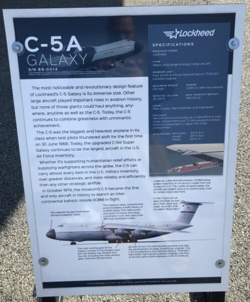 C-5A GALAXY WAR MEMORIAL AIRCRAFT PLAQUE