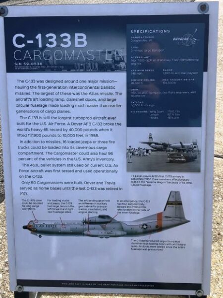 C-133B CARGOMASTER WAR MEMORIAL AIRCRAFT PLAQUE