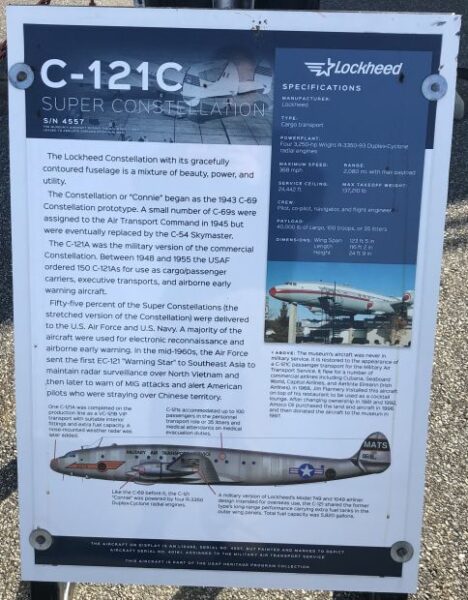 C-121C SUPER CONSTELLATION WAR MEMORIAL AIRCRAFT PLAQUE