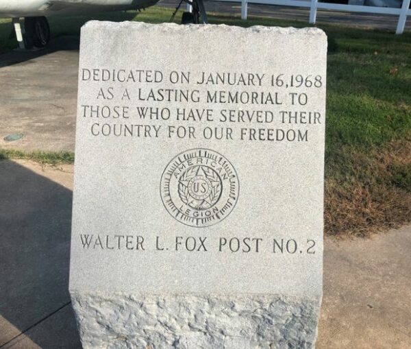 WALTER L. FOX POST NO. 2 WAR MEMORIAL AIRCRAFT DEDICATION STONE