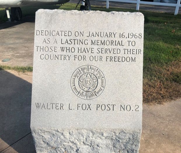 WALTER L. FOX POST NO. 2 WAR MEMORIAL AIRCRAFT DEDICATION STONE