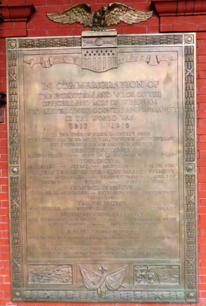 WINDHAM WORLD WAR MEMORIAL PLAQUE A
