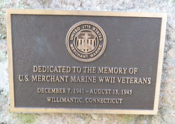 WILLIMANTIC MERCHANT MARINE WWII VETERANS MEMORIAL PLAQUE