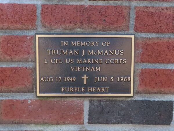 TRUMAN J MCMANUS WAR MEMORIAL PLAQUE