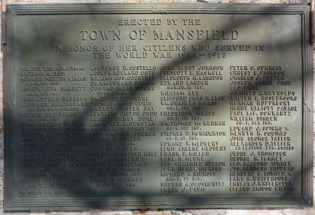 TOWN OF MANSFIELD WORLD WAR MEMORIAL PLAQUE