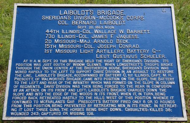 LAIBOLDT’S BRIGADE WAR MEMORIAL PLAQUE SEPT. 20, 1863, NOON