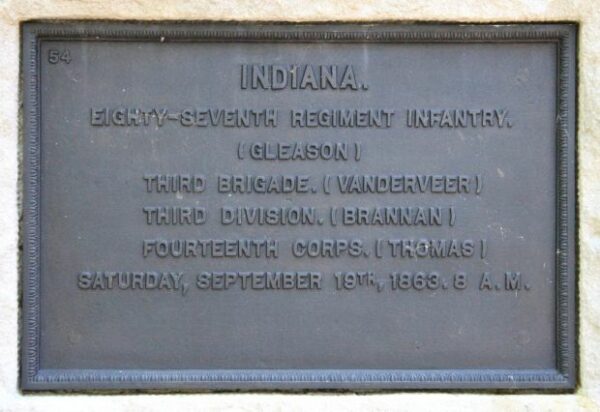 INDIANA. EIGHTY-SEVENTH REGIMENT INFANTRY WAR MEMORIAL PLAQUE