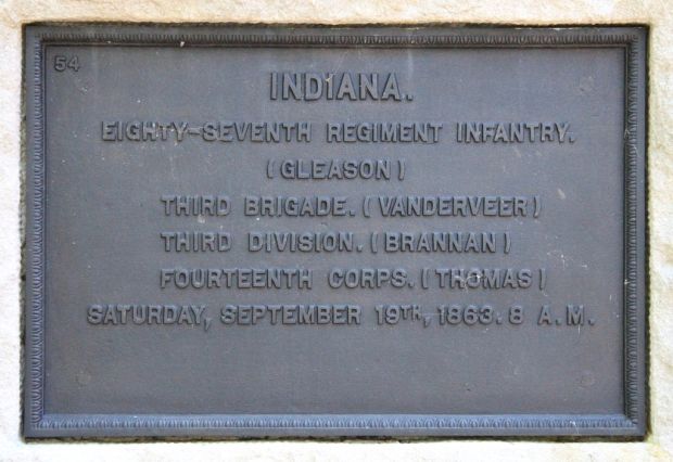 INDIANA. EIGHTY-SEVENTH REGIMENT INFANTRY WAR MEMORIAL PLAQUE