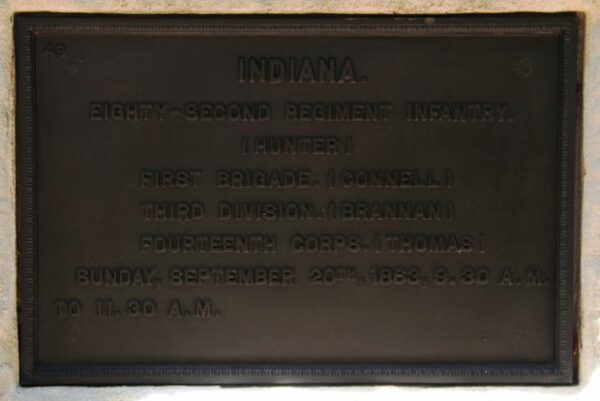 INDIANA. EIGHTY-SECOND REGIMENT INFANTRY WAR MEMORIAL 9.30 A.M. PLAQUE
