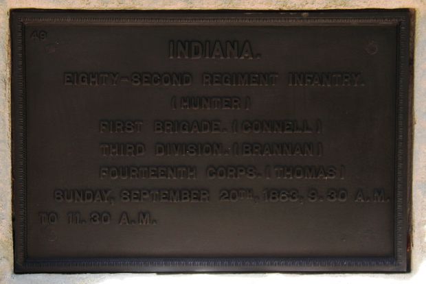 INDIANA. EIGHTY-SECOND REGIMENT INFANTRY WAR MEMORIAL 9.30 A.M. PLAQUE