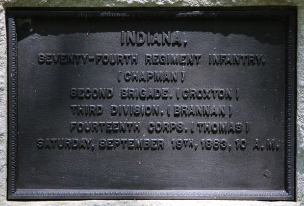 INDIANA. SEVENTY-FOURTH REGIMENT INFANTRY WAR MEMORIAL PLAQUE