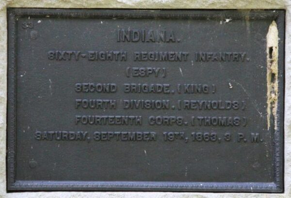 INDIANA. SIXTY-EIGHT REGIMENT INFANTRY WAR MEMORIAL 3 P.M.PLAQUE