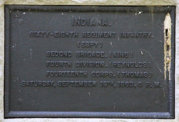 INDIANA. SIXTY-EIGHT REGIMENT INFANTRY WAR MEMORIAL 3 P.M.PLAQUE