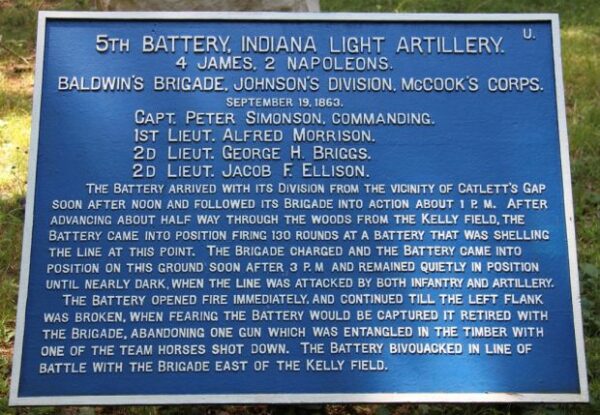 5TH BATTERY, INDIANA LIGHT ARTILLERY MEMORIAL PLAQUE II