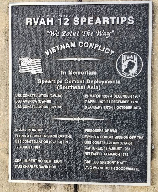 RVAH 12 SPEARTIPS WAR MEMORIAL PLAQUE