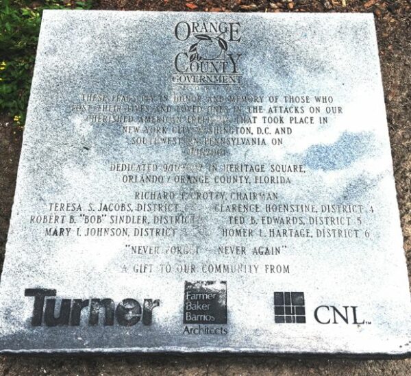 ORANGE COUNTY 9-11 MEMORIAL FLAGPOLE PLAQUE