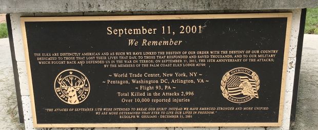 ELKS CLUB #2709 SEPTEMBER 11, 2001 WAR MEMORIAL PLAQUE A