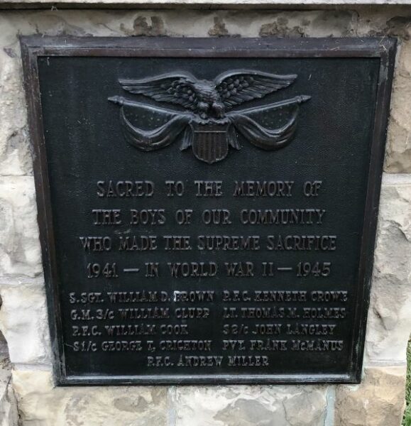 LONACONING ARMED FORCES WAR MEMORIAL PLAQUE B