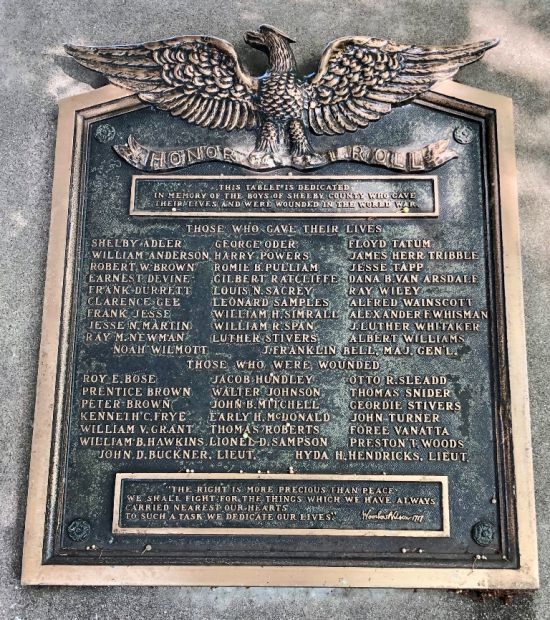 SHELBY COUNTY WORLD WAR MEMORIAL PLAQUE