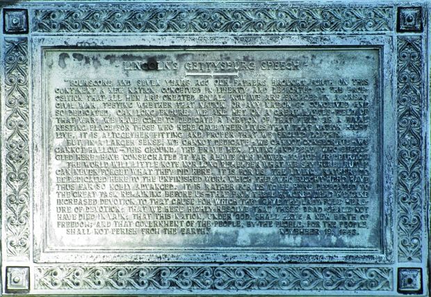 LINCOLN’S GETTYSBURG SPEECH WAR MEMORIAL PLAQUE
