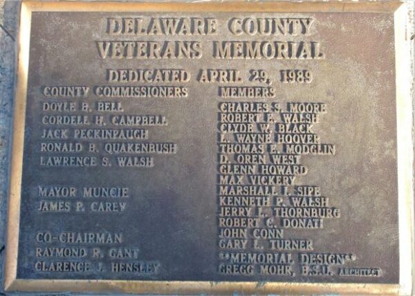 DELAWARE COUNTY VETERANS MEMORIAL MUNCIE PLAQUE