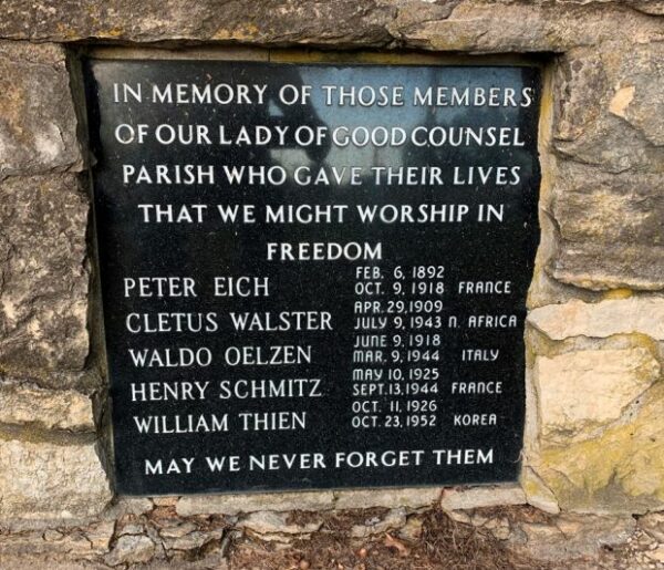 OUR LADY OF GOOD COUNSEL PARISH WAR MEMORIAL PLAQUE