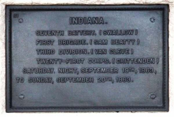 INDIANA. SEVENTH BATTERY SATURDAY TO SUNDAY WAR MEMORIAL PLAQUE
