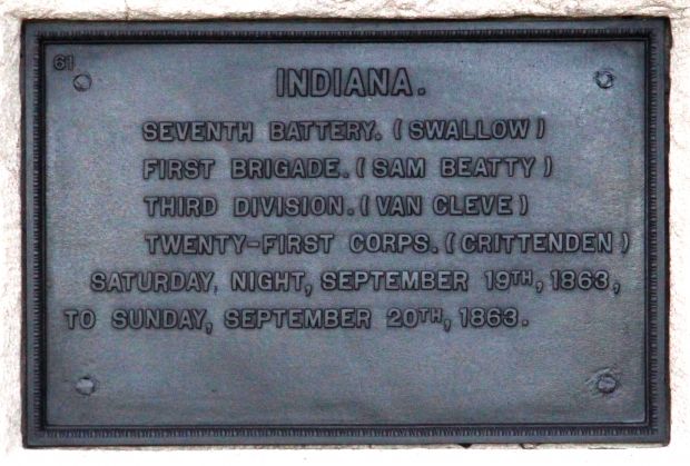 INDIANA. SEVENTH BATTERY SATURDAY TO SUNDAY WAR MEMORIAL PLAQUE