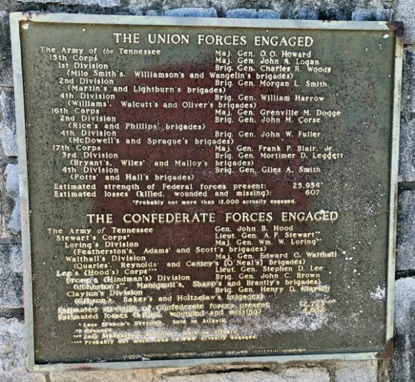 THE UNION FORCES ENGAGED WAR MEMORIAL PLAQUE