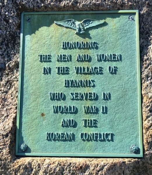 VILLAGE OF HYANNIS WORLD WAR II AND KOREAN CONFLICT MEMORIAL PLAQUE