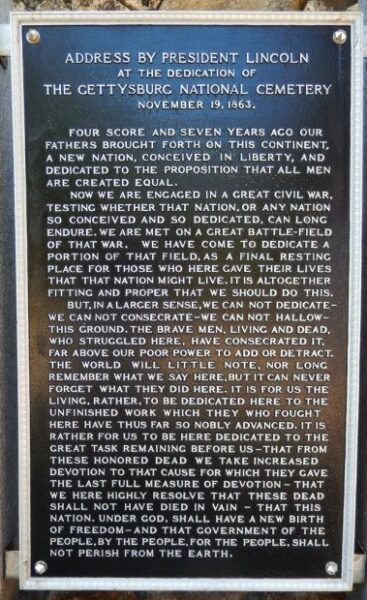 MASSACHUSETTS NATIONAL CEMETERY ADDRESS BY PRESIDENT LINCOLN MEMORIAL PLAQUE