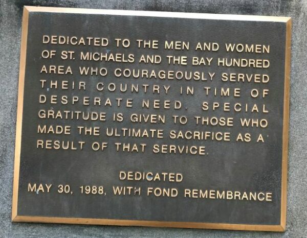 ST. MICHAELS AND THE BAY HUNDRED WAR VETERANS MEMORIAL PLAQUE
