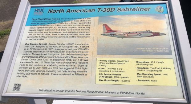 NORTH AMERICAN T-39D SABRELINER MEMORIAL AIRCRAFT PLAQUE
