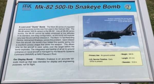 MK-82 500-LB SNAKEYE BOMB MEMORIAL PLAQUE