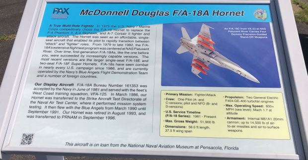 MCDONNELL DOUGLAS F/A-18A HORNET MEMORIAL AIRCRAFT PLAQUE